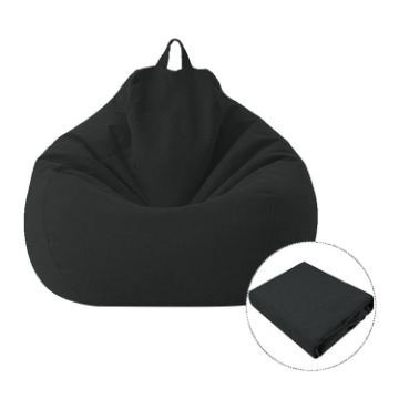 Black Lazy Sofa Bean Bag Chair Cover, 70x80cm Fabric - 1