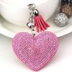 Heart Keychain Crystal Charm Leather Tassel Gold Keyring Gift - 1