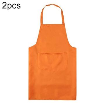 2PCS Orange Kitchen Chef Aprons with Pockets for Cooking & Baking - 1
