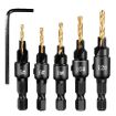 5 PCS Gold Countersink Woodworking Drill Bit Set Hex Screw Tool - 1