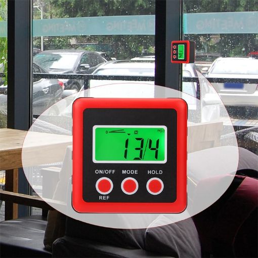Mini Precision Tilt Box: 3-Button Magnetic Digital Inclinometer (Red) - 1