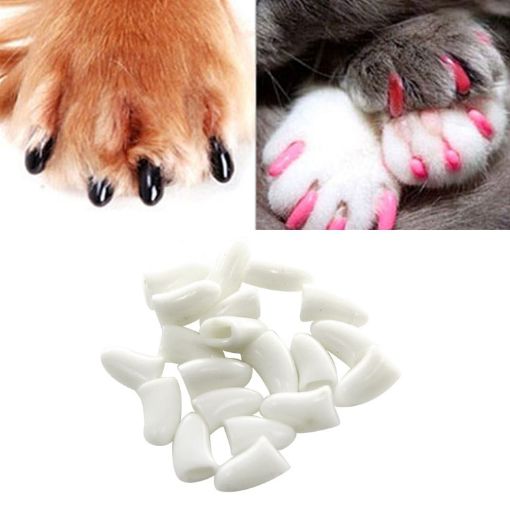20 PCS White Silicone Cat Nail Caps, Size S - Soft Pet Claw Protectors - 1
