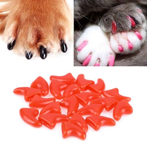 Silicone Cat Nail Caps - 20 PCS, Size S, Red, Soft Pet Protectors - 1