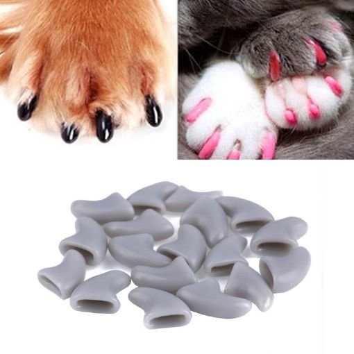 Silicone Cat Nail Caps - Soft Pet Paw Protectors, 20 PCS, Size S, Gray - 1