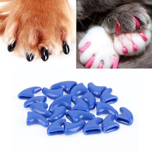 20 PCS Blue Silicone Cat Nail Caps, Size L - Soft Paw Claw Protectors - 1