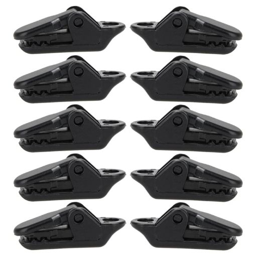 10pcs Black Tent Accessories Awning Wind Rope Clamp Clips - 1