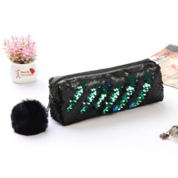 Green+Black Reversible Sequin Pencil Case for Girls - School Supplies - 1