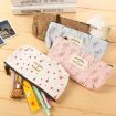 White Flower Floral Canvas Zipper Pencil Cases & Pen Bags - 3