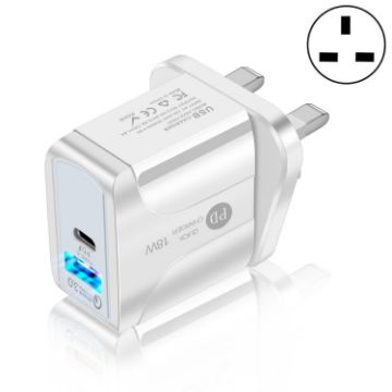 18W PD + QC 3.0 Fast Charger Adapter with LED, UK Plug, White - 1