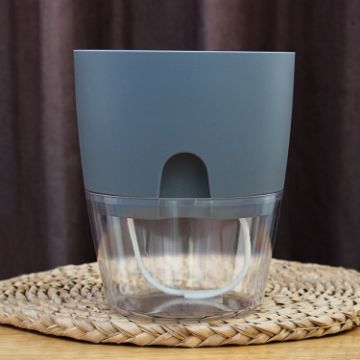 Transparent Double-Layer Water-Absorbing Flowerpot, 10.5cm Gray Basin - 1