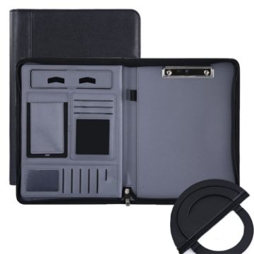 KC601 A4 Leather Business Zipper Folder, Black, No Extras - 1