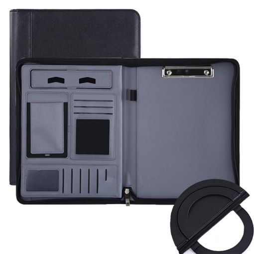 KC601 A4 Leather Business Zipper Folder, Black, No Extras - 1