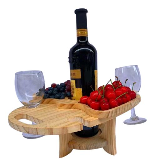 Foldable Wooden Picnic Table Wine Rack (Wood Color) - 1