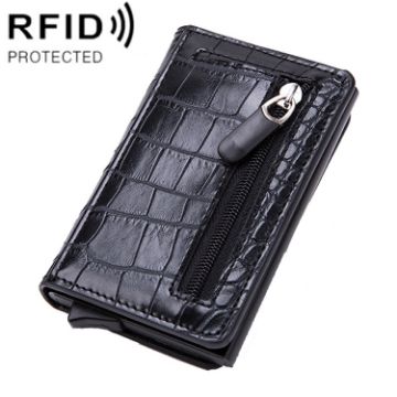 RFID Credit Card Holder Crocodile Grain Black Stainless Steel Box - 1