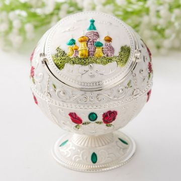 Silver Castle Metal Globe Ashtray with Lid - Tea Table Decoration Gift - 1