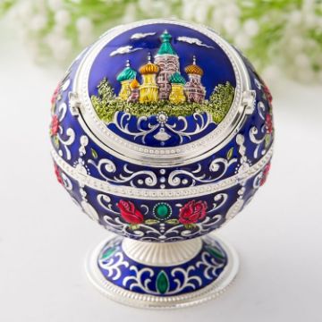 Silver Bay Blue Castle Metal Globe Ashtray with Lid Gift Decor - 1