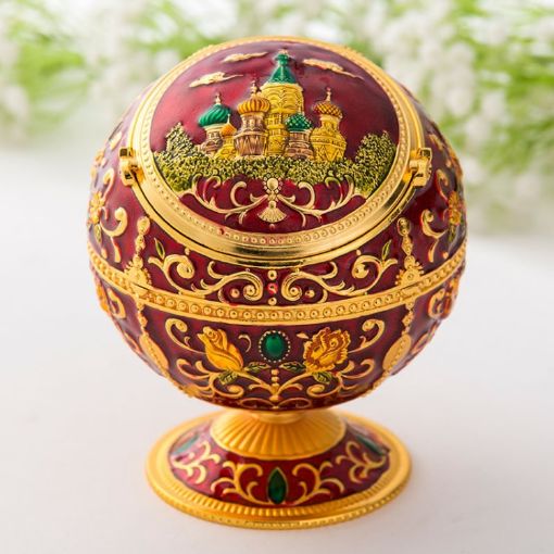 Red Castle Metal Globe Ashtray with Lid - Holiday Gift Decor - 1