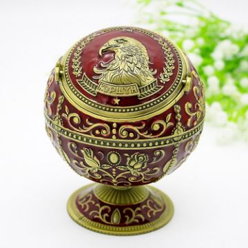Bronze Wine Red Eagle Metal Globe Ashtray with Lid Holiday Gift - 1