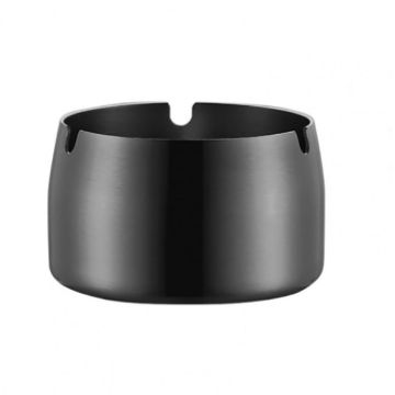 Windproof Thickened Stainless Steel Ashtray, Medium (Black) - 1