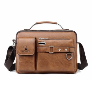 WEIXIER D235 Men Shoulder Bag Portable Light Brown PU Handbag - 1
