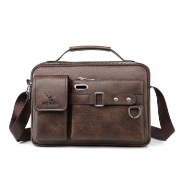WEIXIER D235 Dark Brown PU Leather Men's Shoulder Handbag - 1