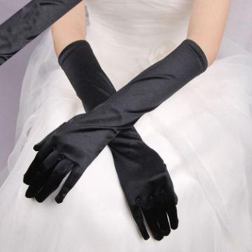 Bride Gloves Satin Long Vintage Wedding Gloves (Black) - 1