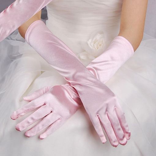 Satin Long Pink Vintage Bride Wedding Gloves Sunscreen 1 Pair - 1
