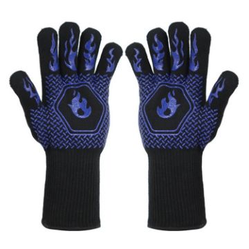 High Temp Resistant Silicone BBQ Anti-Scalding Gloves (Flame Blue) - 1