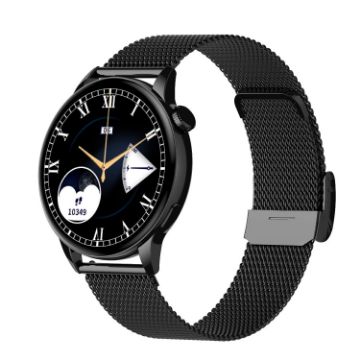 HD1 1.3" AMOLED Smart Watch with NFC, Black Steel/Silicone Strap - 1