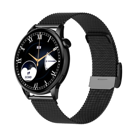 HD1 1.3" AMOLED Smart Watch with NFC, Black Steel/Silicone Strap - 1