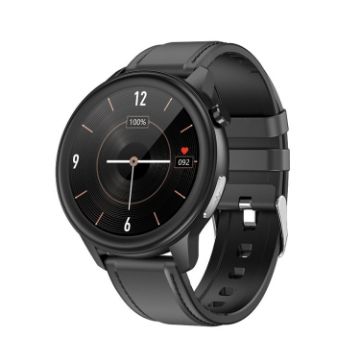LOANIY E80 1.3" Heart Rate Smart Watch, Black Leather Strap - 1