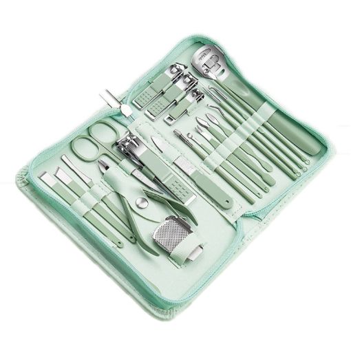 22 PCS Green Stainless Steel Nail Clipper & Art Tool Set - 1