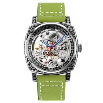 SKMEI 9271 Green Leather Strap Waterproof Mechanical Watch - 1