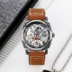 SKMEI 9271 Waterproof Mechanical Watch, Brown Leather Strap - 3