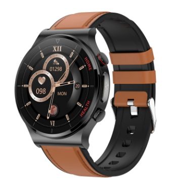 E300 Leather Smart Watch with 1.32" Screen, ECG & Temp Monitoring - 1