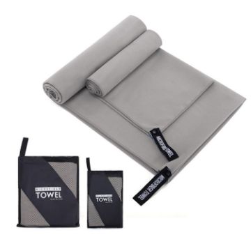 Quick Dry Microfiber Sports Towel 40x80cm with Mesh Bag (Gray) - 1