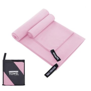 Quick Dry Microfiber Sports Towel with Mesh Bag, 40x80cm (Pink) - 1