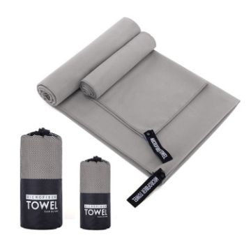Quick Dry Microfiber Sports Towel 76x152cm with Mesh Bag (Gray) - 1