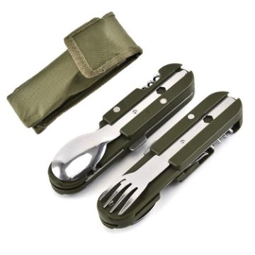 Camping Tableware: Stainless Steel Folding Knife, Fork & Spoon Set - 1