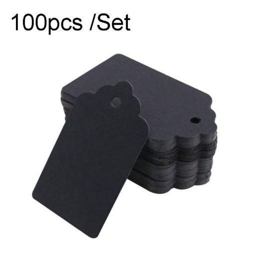 100pcs Waves Kraft Paper Gift Tags: Christmas Wedding Party Black - 1