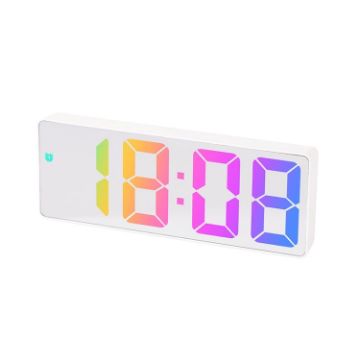 LED Alarm Clock with Colorful Fonts, Large Screen (0725 White Shell) - 1