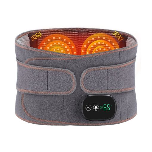 Gray USB Heated Massage Lumbar Belt with Red Light Therapy - 1