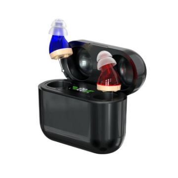 GM-912 Digital Hearing Aid Amplifier with Display, Red/Blue, Black Case - 1