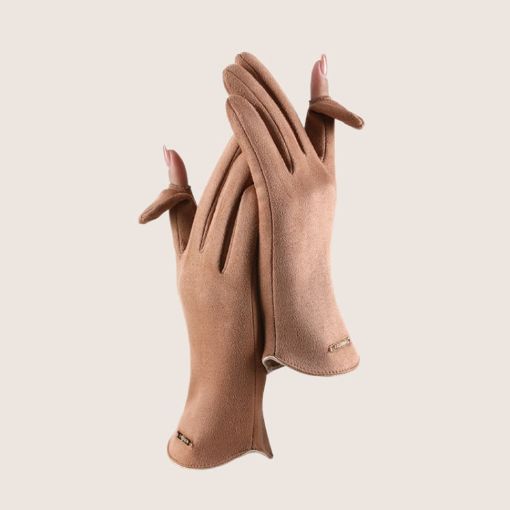 Women's Camel Touch Screen Velvet Riding Gloves, One Size - 1