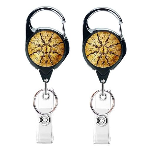 2pcs Retractable Badge Reel Vintage Compass Map Name Tag Holder 65cm - 1