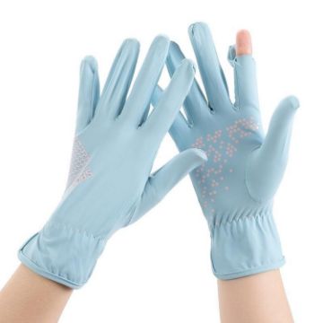 Sky Blue Summer Ice Silk Anti-UV Non-slip Driving Gloves - 1