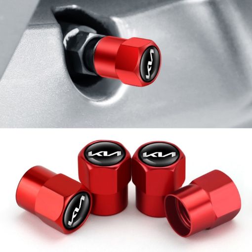 KIA KN Car Tire Valve Core Decorative Metal Caps, 3 Sets/12 Pcs (Red) - 1
