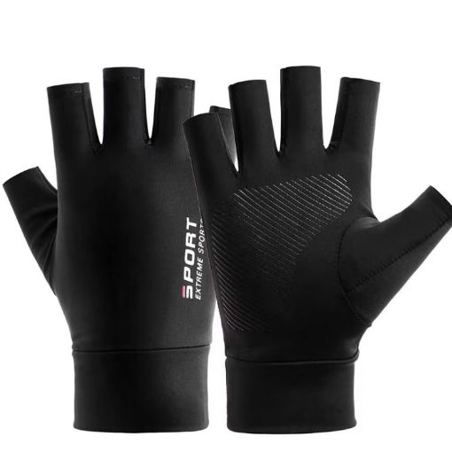 Ice Silk Half Finger Black Sunscreen Non-slip Fishing Gloves - 1