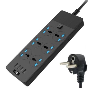 TB-T12 3000W Flame-Retardant Socket, EU Plug, 4-USB, 6-Jacks, Switch - 1