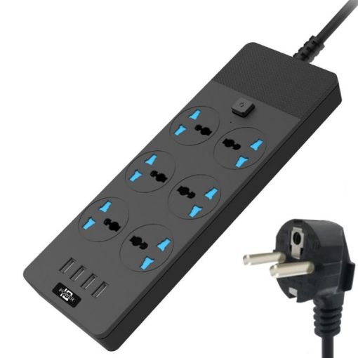 TB-T12 3000W Flame-Retardant Socket, EU Plug, 4-USB, 6-Jacks, Switch - 1